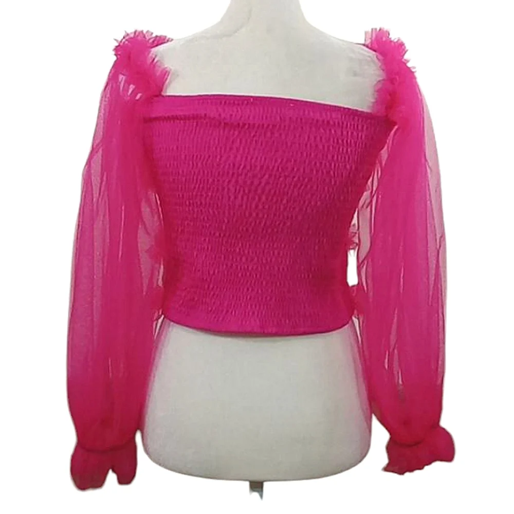 Tea & Cup Hot Pink Tulle Smocked Off Shoulder Top Size Small